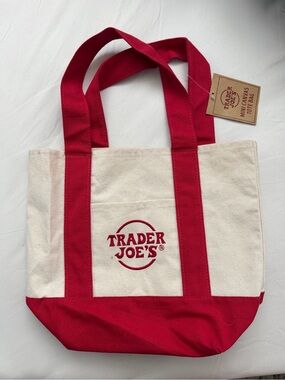 Trader Joe's Red & Cream Canvas Tote Bag
